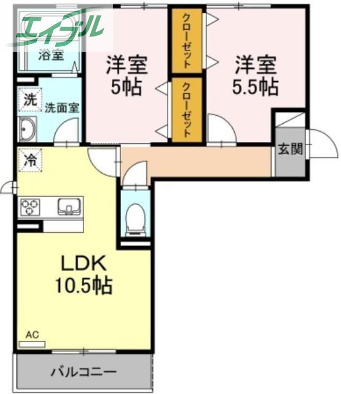 セカンドコート B棟(2LDK/2階)の間取り写真