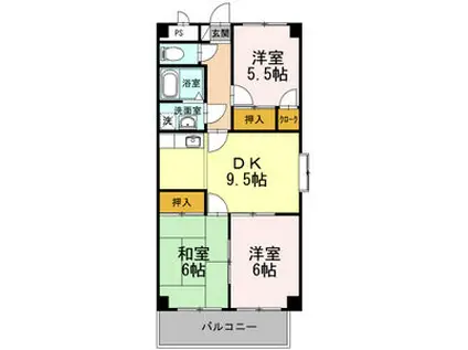 ベルハイム城山(3DK/1階)の間取り写真