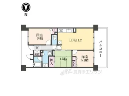 エスリード宇治広野603(3LDK/6階)の間取り写真