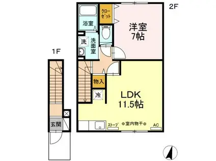 エントピアA棟(1LDK/2階)の間取り写真