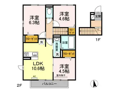 ボンヌシャンス(3LDK/2階)の間取り写真
