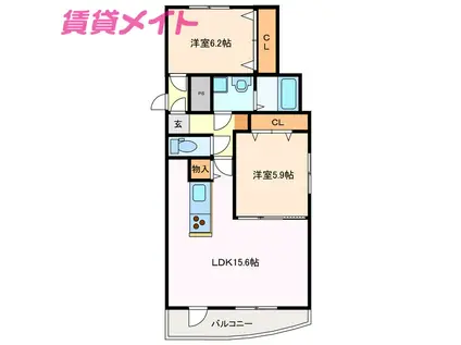 メゾンルミエールII(2LDK/2階)の間取り写真