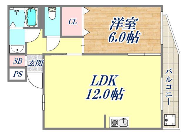 ミスターK北武庫之荘(1LDK/2階)の間取り写真
