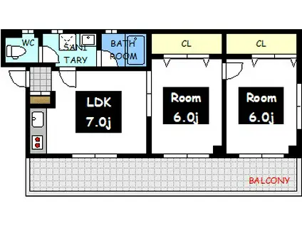 ウエルヒル住吉町(2DK/3階)の間取り写真