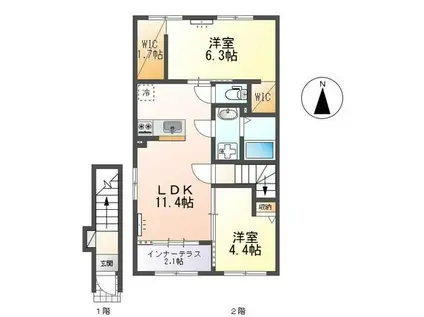 ラ・クラリエール(2LDK/2階)の間取り写真