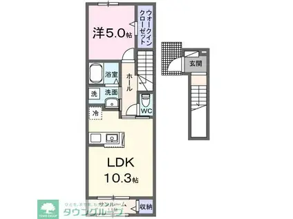 ヒカルサ熊谷石原ノース(1LDK/2階)の間取り写真