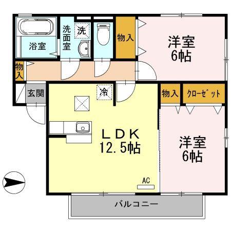 リベルタスクエア A棟(2LDK/2階)の間取り写真