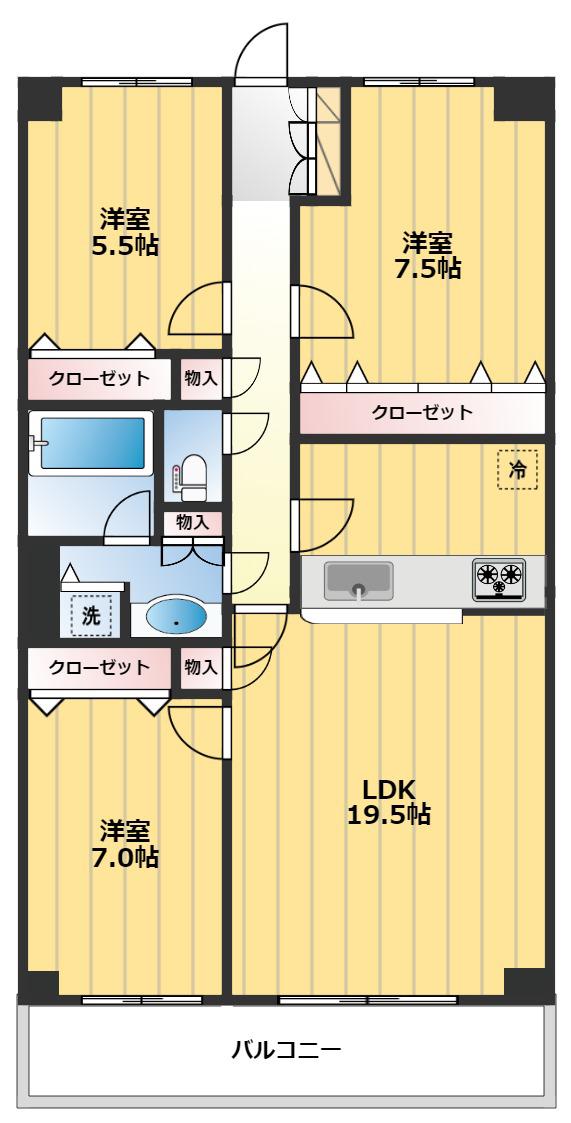 メリディアンガーデン雪月花(3LDK/1階)の間取り写真