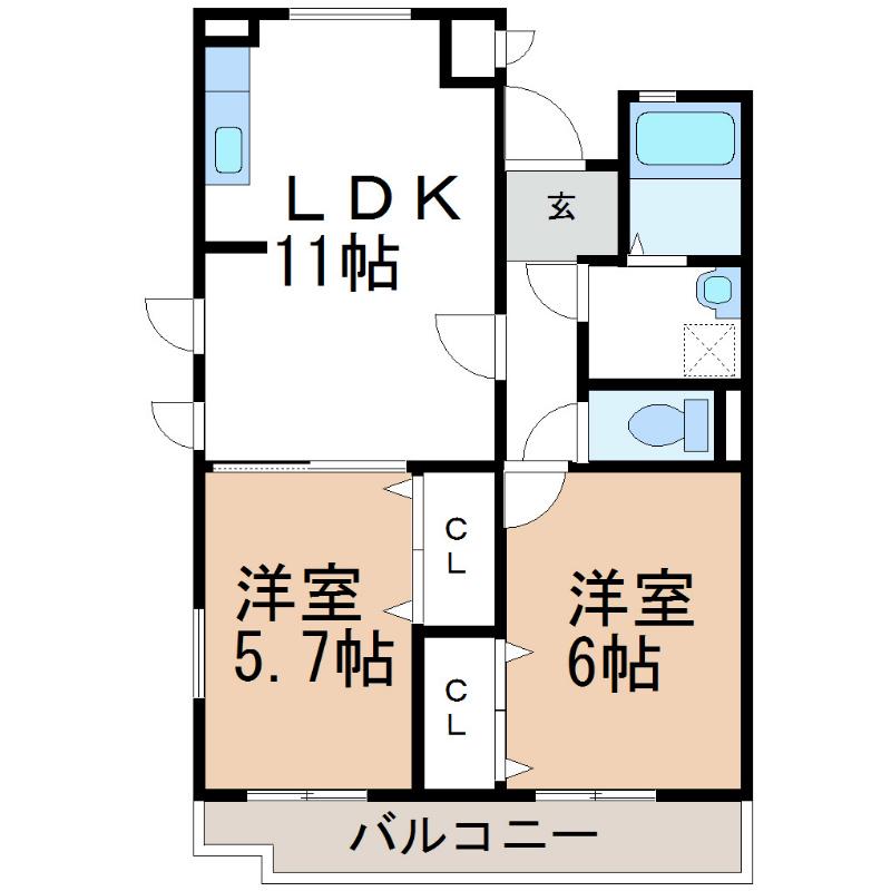 ソレアードパラシオン(2LDK/3階)の間取り写真