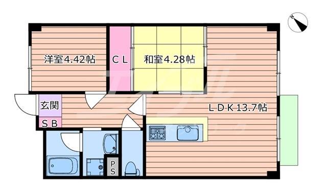 オークヴィラ村上(2LDK/1階)の間取り写真