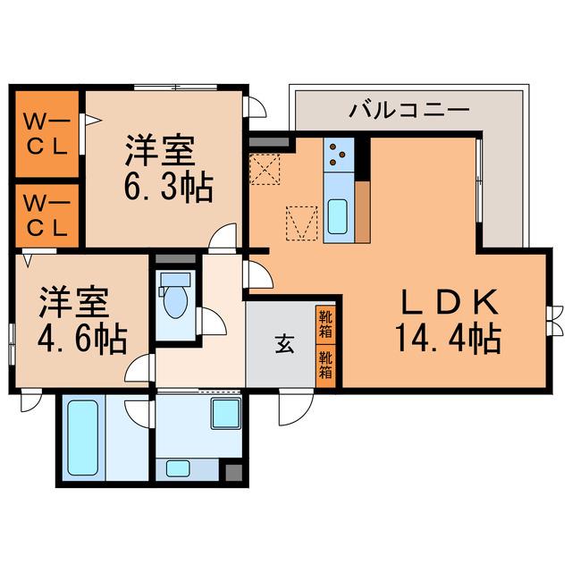グランボヌール(2LDK/1階)の間取り写真
