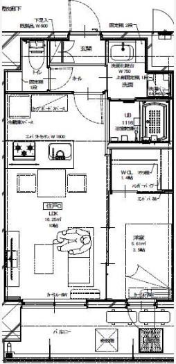 ALIVIS三国本町(1LDK/6階)の間取り写真