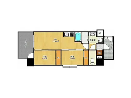 リアンシエルブルー雑餉隈(2DK/4階)の間取り写真