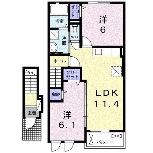ディス・リヴィエール(2LDK/2階)の間取り写真