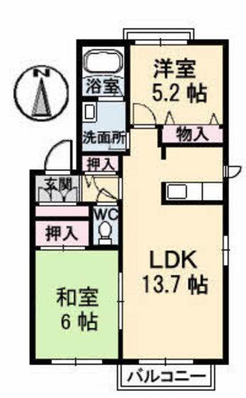 ディアスセレナK(2LDK/2階)の間取り写真
