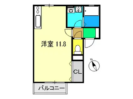 オレンジ(ワンルーム/2階)の間取り写真