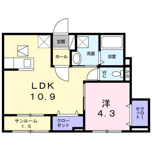 エスペラント ヴォヌール(1LDK/1階)の間取り写真