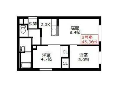 フォレストR-II(2LDK/3階)の間取り写真