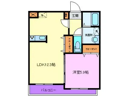 リフィール徳倉(1LDK/1階)の間取り写真
