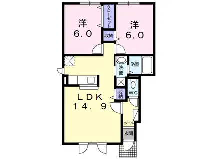 ル・シーニュ大和 III(2LDK/1階)の間取り写真