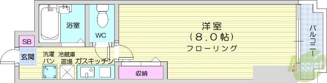 アイショウプラザ旭ヶ丘Ⅴ(1K/4階)の間取り写真