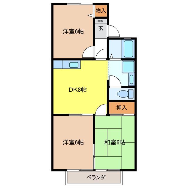 ボナールMUSUBU 北棟(3DK/1階)の間取り写真