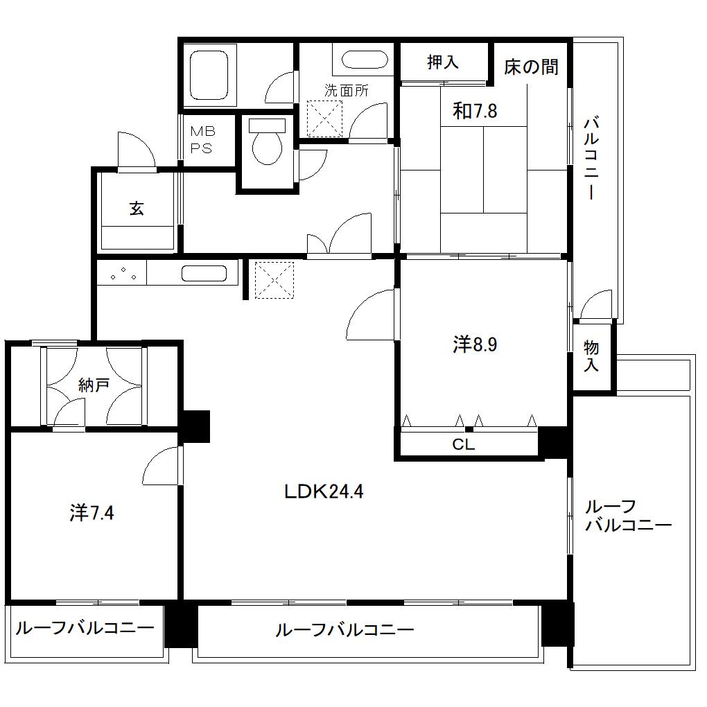 ライオンズマンション上通(3SLDK/11階)の間取り写真