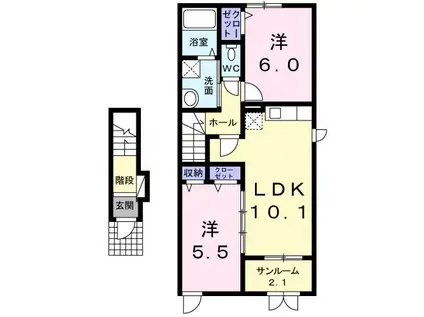 ラ・ミューFUJI(2LDK/2階)の間取り写真