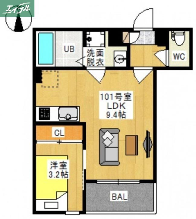 REGALEST伊福町(1LDK/1階)の間取り写真