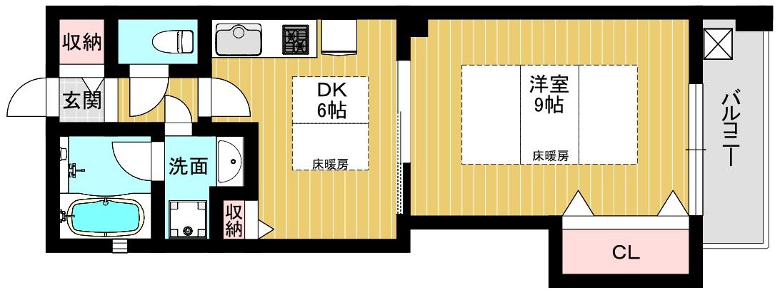 LIFE TSUKUDA1(1DK/3階)の間取り写真