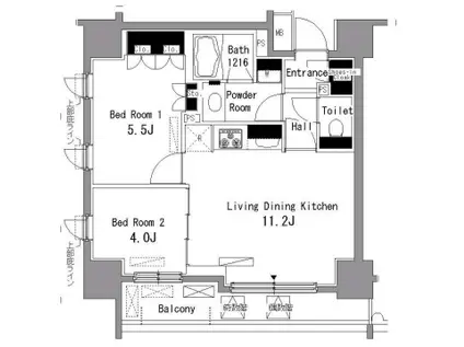 パークアクシス浅草橋(2LDK/4階)の間取り写真