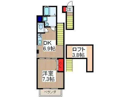 ラルジュ・レーヴ(1DK/2階)の間取り写真