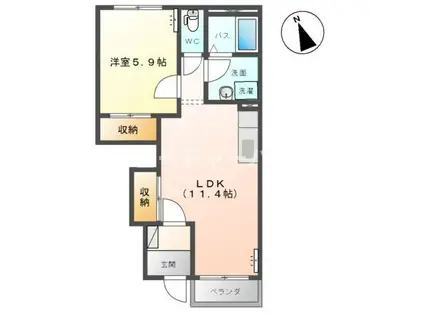 シェンヌ・ドゥ・オンブラージュ(1LDK/1階)の間取り写真