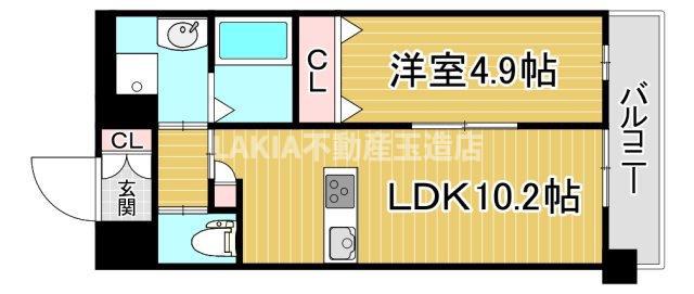 シャルールメゾン桃谷(1LDK/9階)の間取り写真