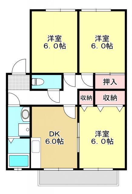 メルベーユ岩之谷B(3DK/1階)の間取り写真