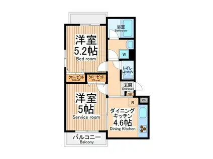 ヴェルドミール(2DK/2階)の間取り写真