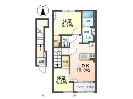 新発田市富塚町2丁目アパート(2LDK/2階)の間取り写真