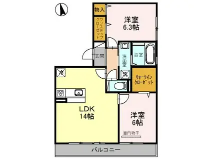 サニープレイス塩屋台(2LDK/2階)の間取り写真