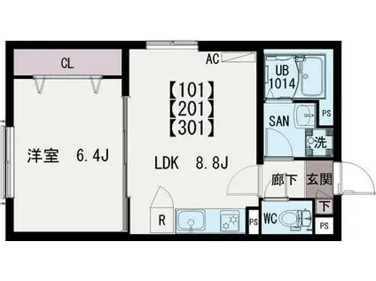 IRIS COURT TX六町アイリスコート ティーエックス ロ(1LDK/1階)の間取り写真