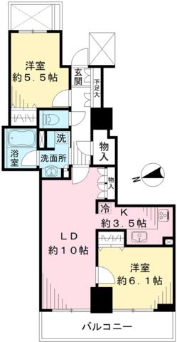 グランタワー府中ラアヴェニュー(2LDK/19階)の間取り写真