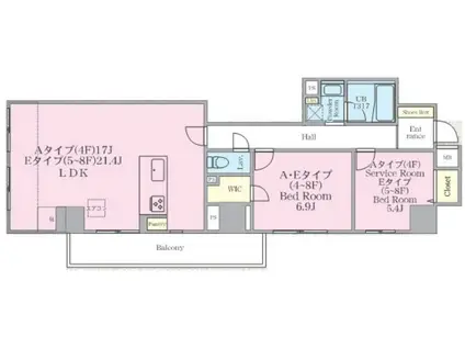 クロスゲート青葉台(2LDK/4階)の間取り写真