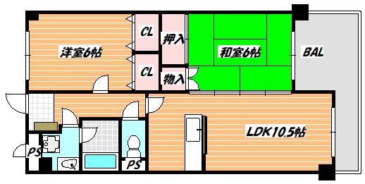リッシュヴェールサカエ(2LDK/2階)の間取り写真