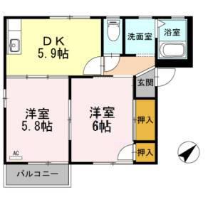法性寺ハイツアネックス(2DK/1階)の間取り写真