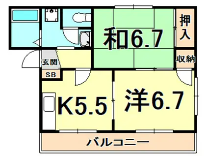 エクセルメゾン仁川(2K/1階)の間取り写真