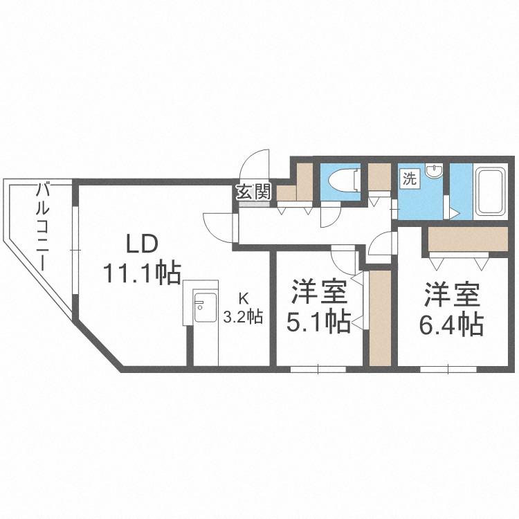 アジュールコートN5(2LDK/3階)の間取り写真