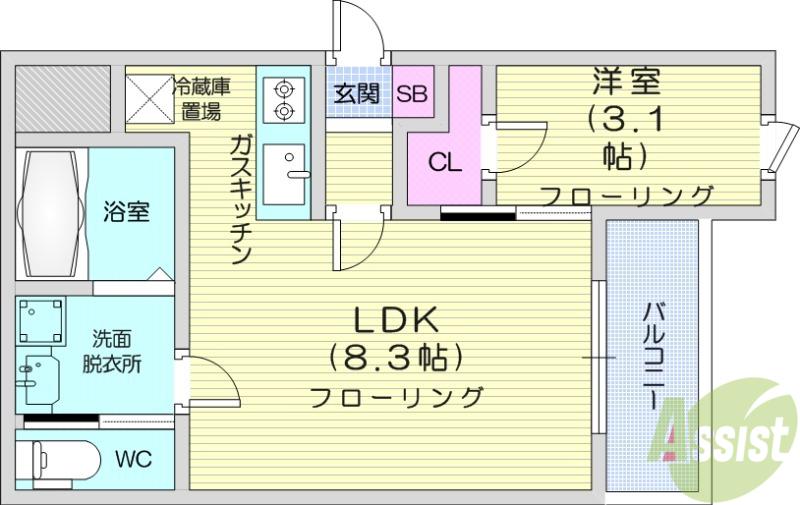 OUTRIGGER六十人町(1LDK/3階)の間取り写真