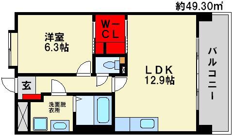 カーサ コスモス(1LDK/6階)の間取り写真