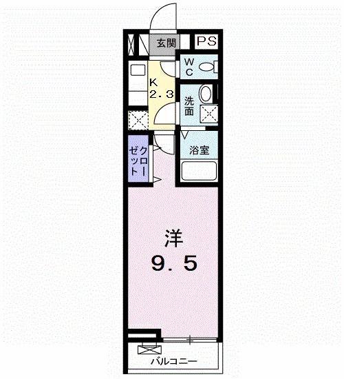 ショコラたるさか B(1K/2階)の間取り写真