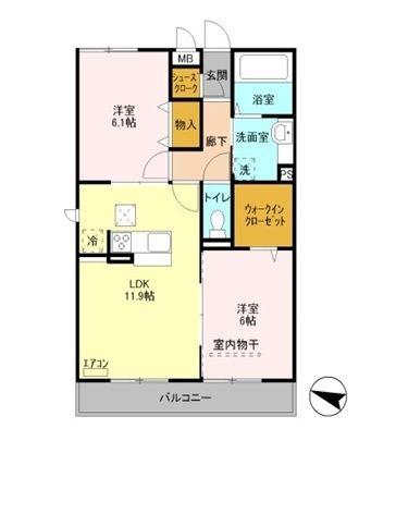 プリムヴェール十五番館(2LDK/3階)の間取り写真
