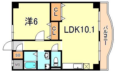 YKハイツ西明石北(1LDK/5階)の間取り写真